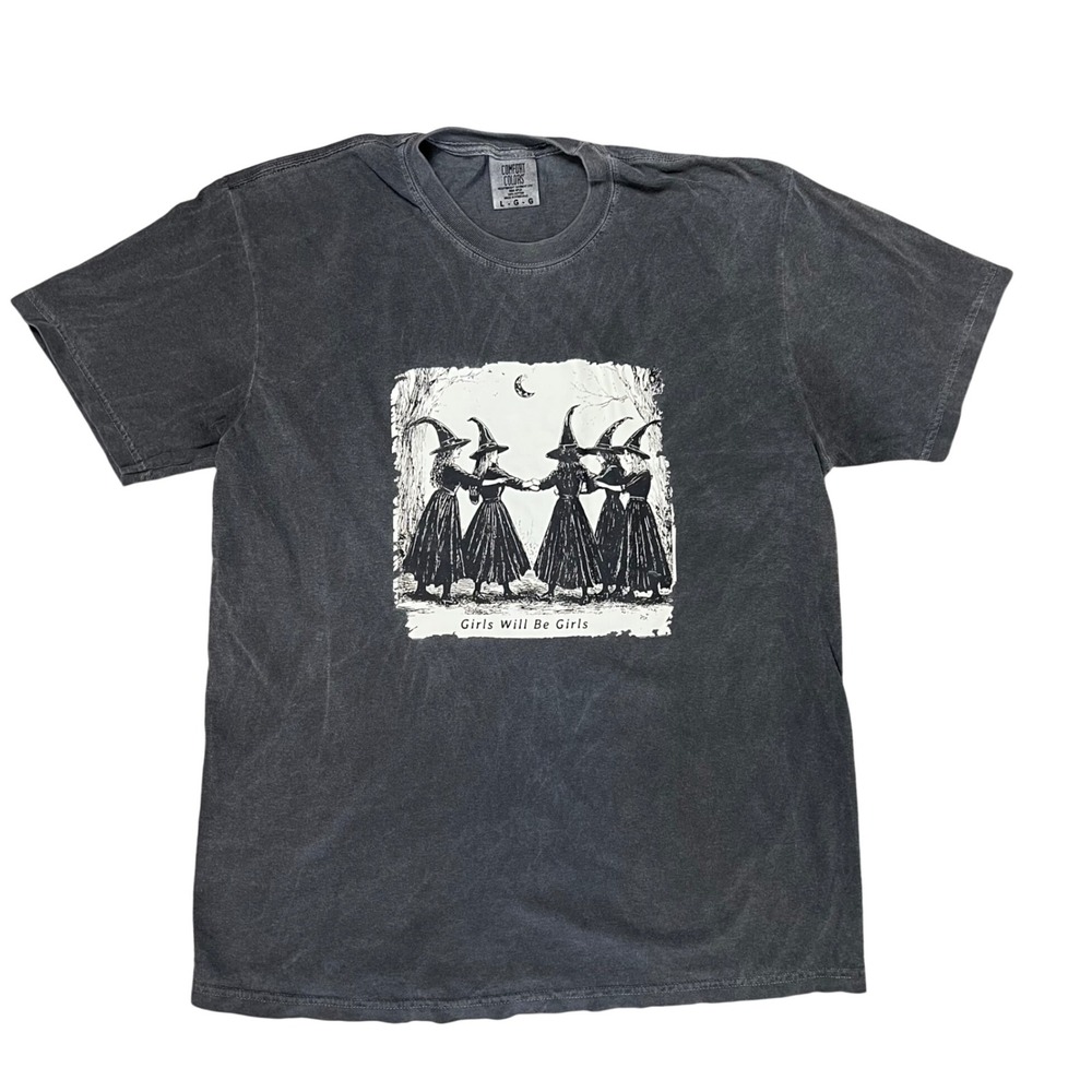 Comfort Colors Witches Girls Will Be Girls T-shirt Washed Black L Halloween